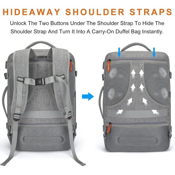 🆕Men Women Grey Polyester 40L Carry On Backpack Flight Approved With 3 Packing - Picture 4 of 8